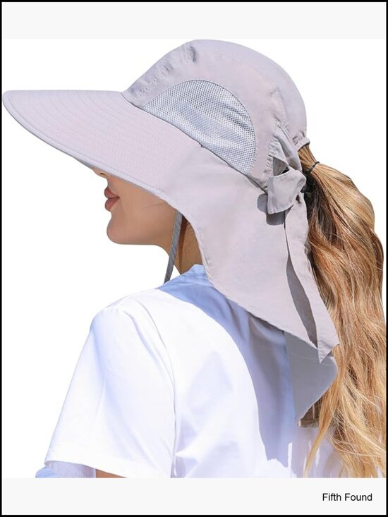 Women\'s UPF 50+ Sun Hat with Wide Brim Neck Flap Ponytail Hole main image 6